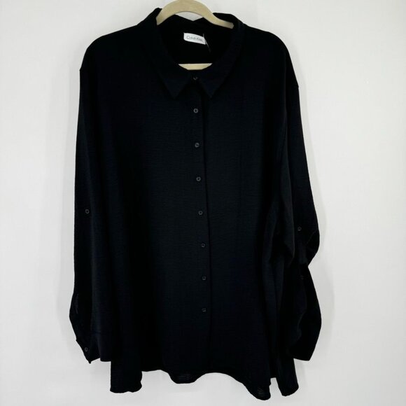 Calvin Klein Womens blouse tunic Black Button Down Shirt Size 3x Long Sleeve - Picture 2 of 11